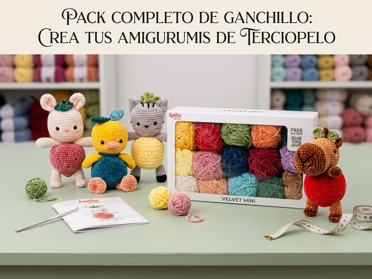 Pack de 15 ovillos Velvet Mini de Katia para amigurumis de terciopelo